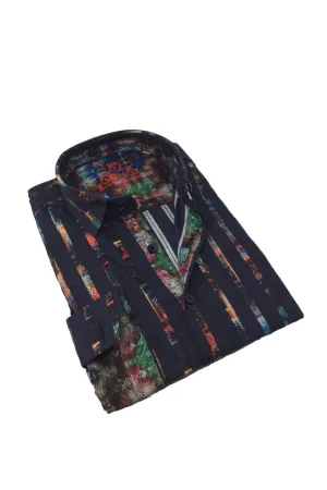 Multi Color Stripe And Paisley Button Down Shirt