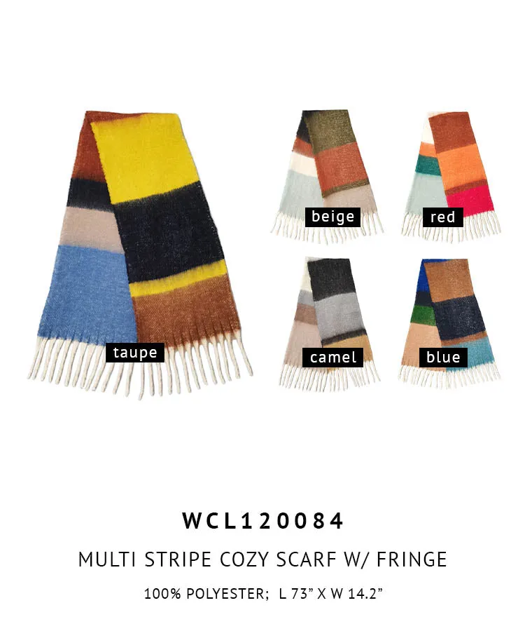 Multi Stripe Cozy Scarf With Fringe