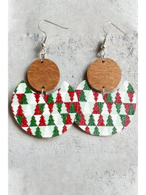 Multicolor Christmas Checker Graphic Wooden Earrings