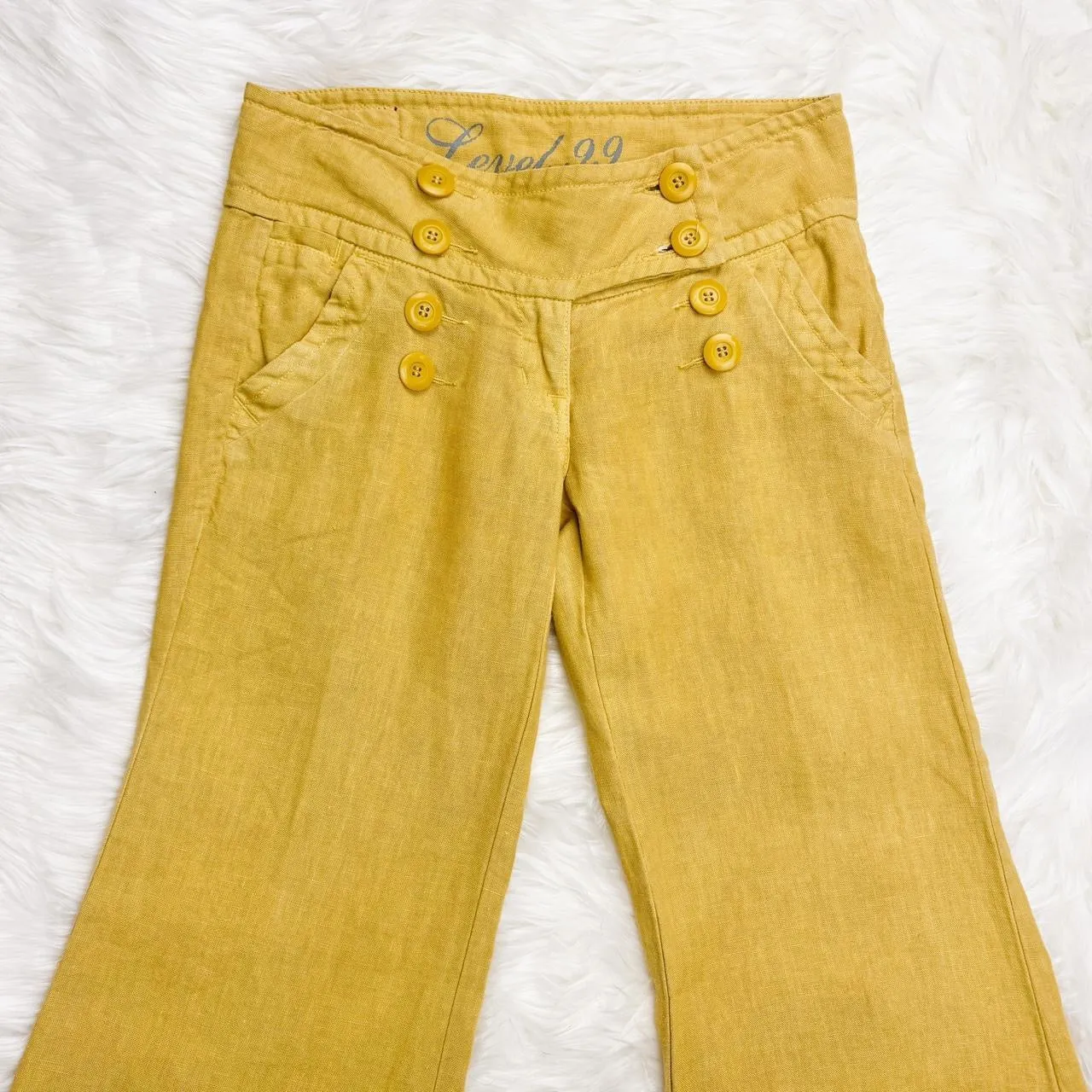 Mustard Yellow Linen Bell Bottoms (XS)