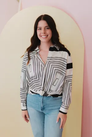 My Muse Ivory And Black Satin Blouse