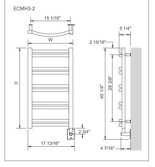 MYSON CONTEMPORARY DESIGNER FERLO ECMH3-2 Hardwired Towel Warmer- 18"w x 41"h