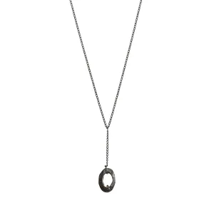 Mystic Oval Y Necklace with Diamond in Oxidized Silver