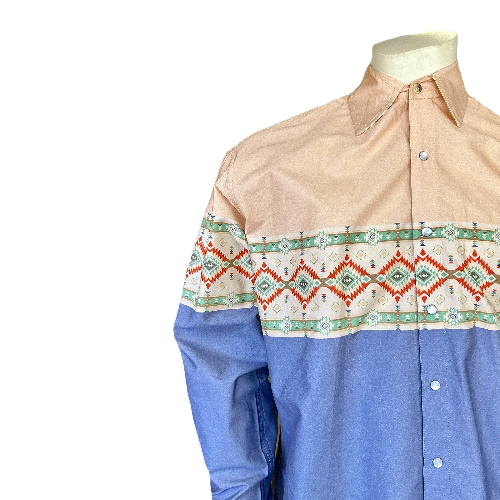Native Pattern Peach & Blue 2-Tone Print Western Shirt