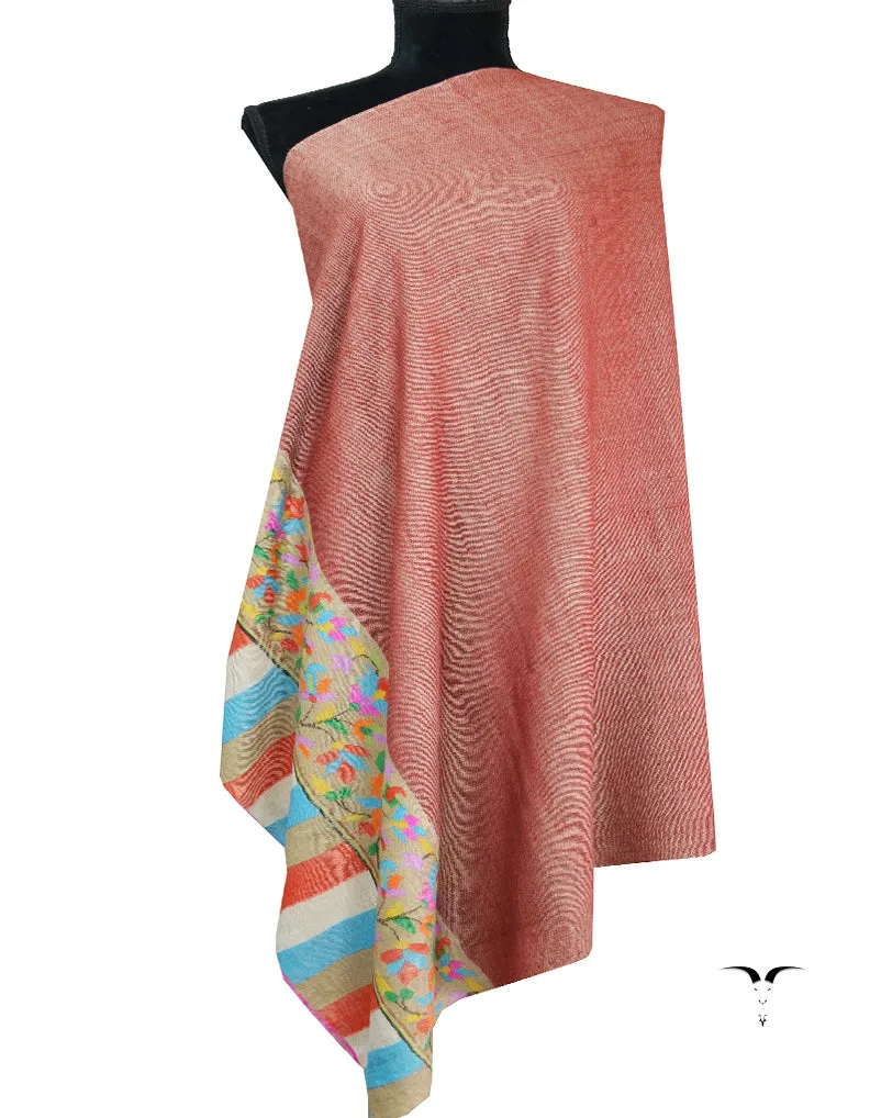 Natural And Maroon Reversible Kani Pashmina Shawl 7505