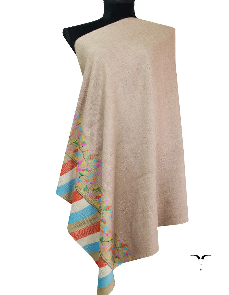 Natural And Maroon Reversible Kani Pashmina Shawl 7505