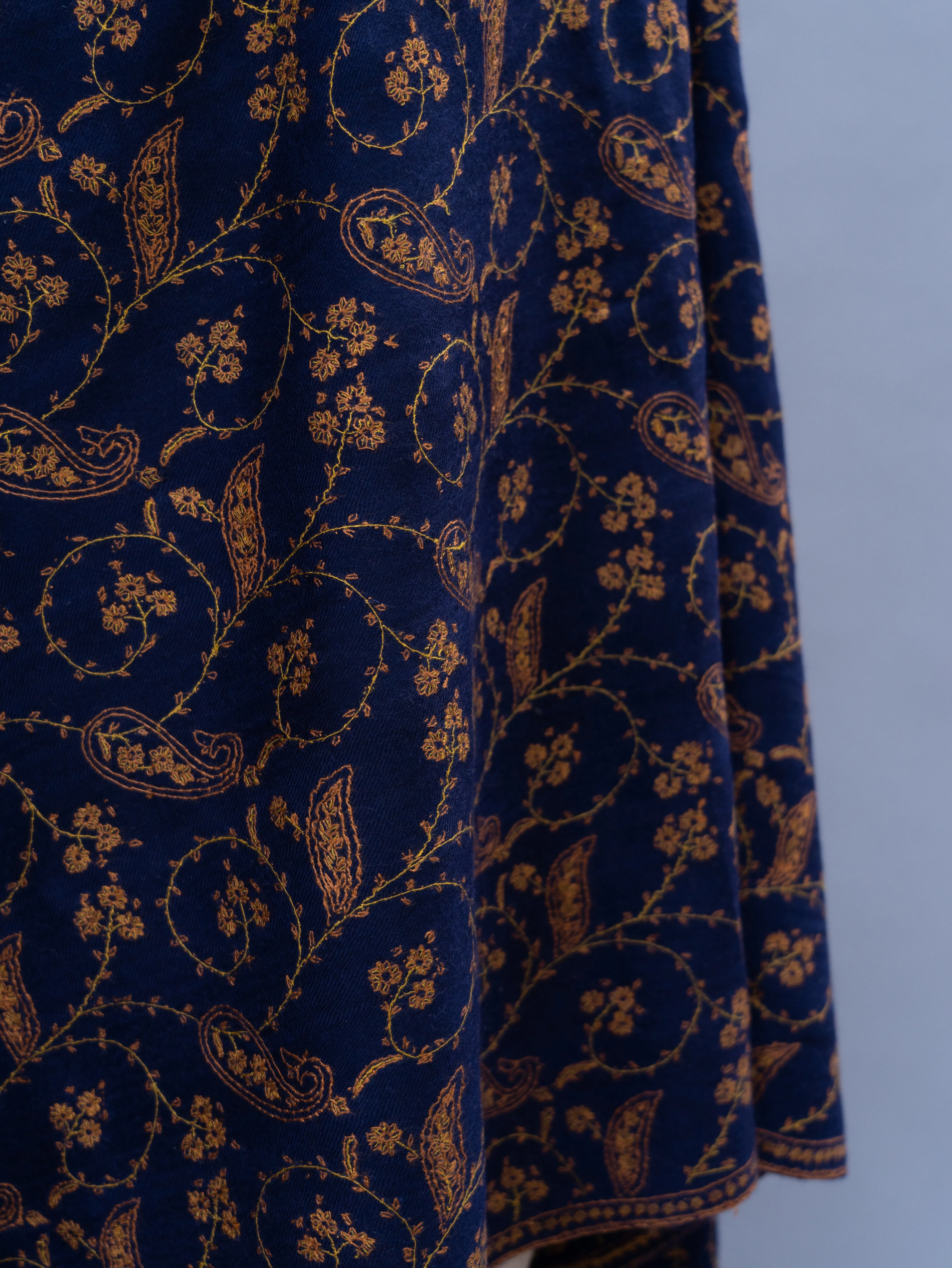 Navy Blue Sozni Embroidered Indian Cashmere Wrap