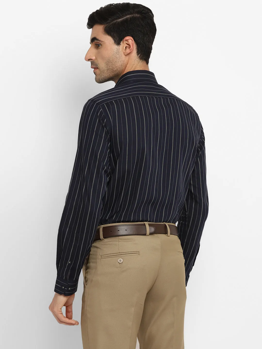 Navy Cotton Striped Slim Fit Shirt