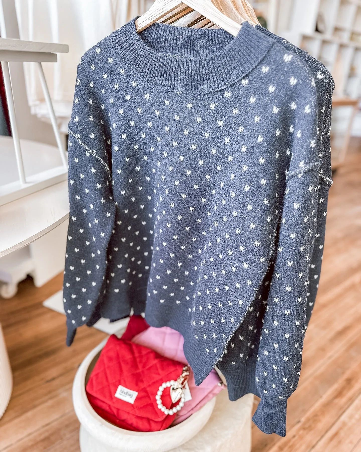 Navy Heart Dot Detailed Sweater