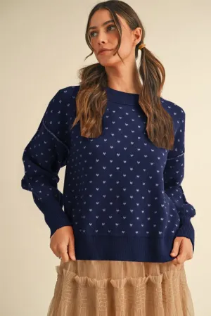 Navy Heart Dot Detailed Sweater