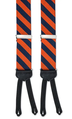 Navy Orange Striped Silk Suspenders - E627
