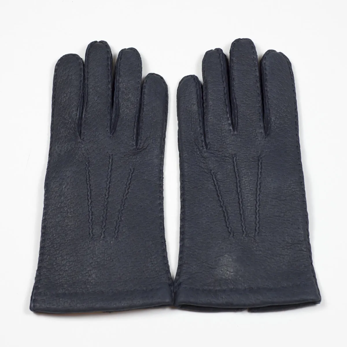 Navy real peccary gloves, cashmere lined