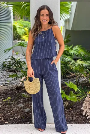 Navy Striped Top And Pants Set