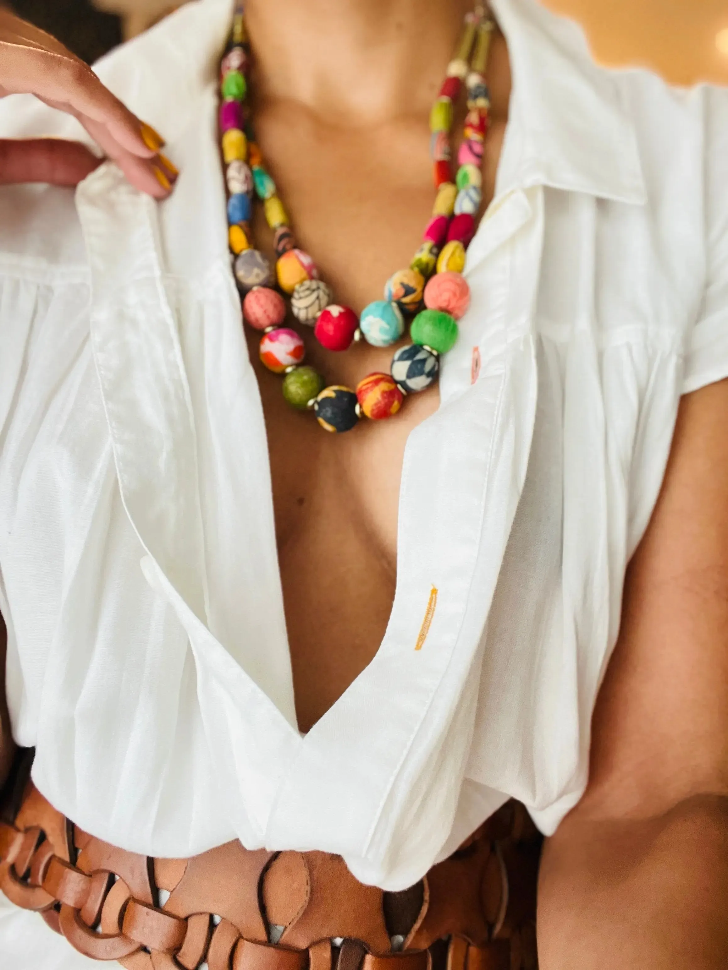 Necklace | Artisan Kantha Jewelry Cylinder