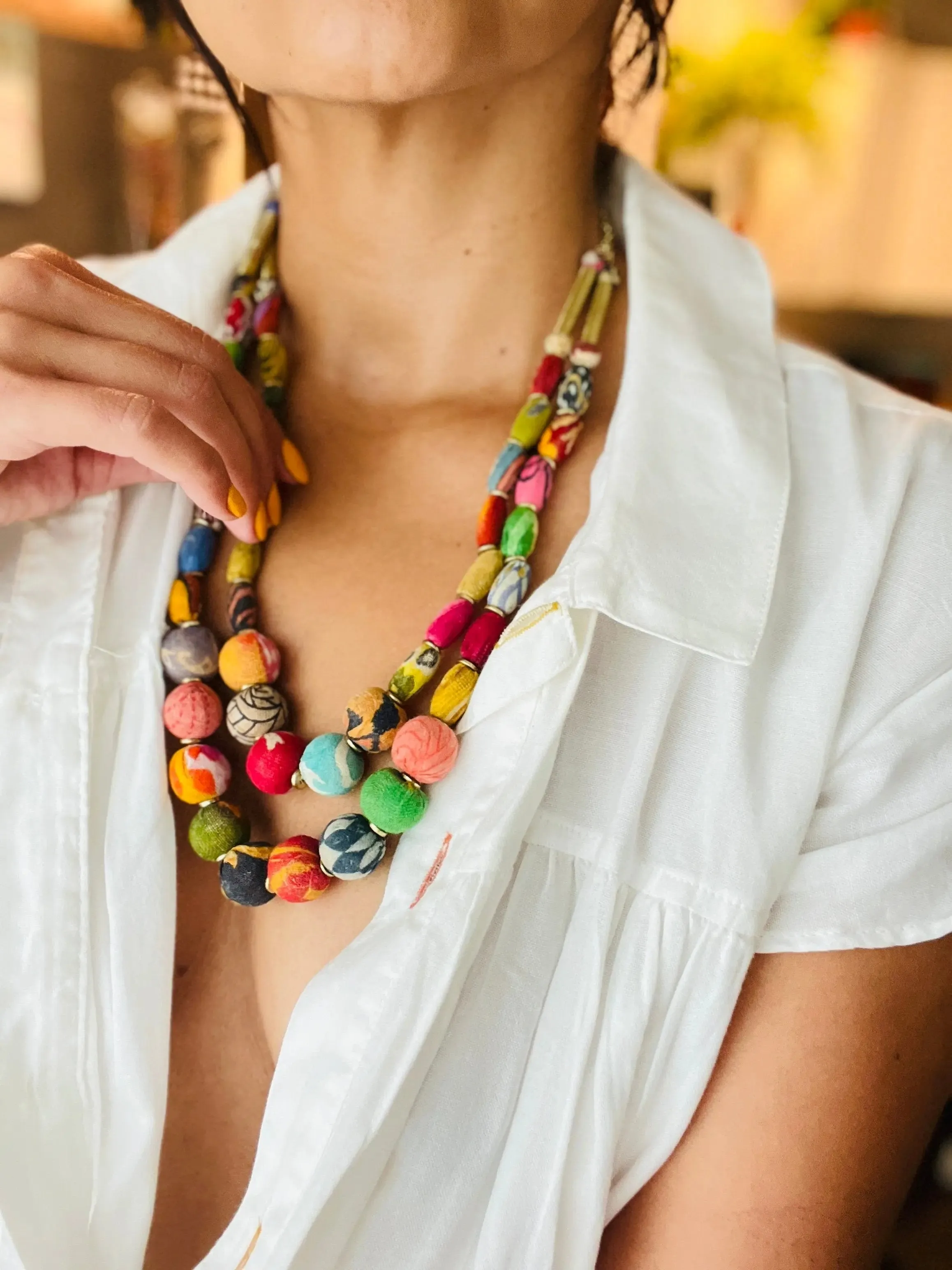 Necklace | Artisan Kantha Jewelry Cylinder