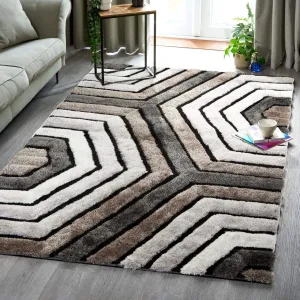 Neutral 3D Geometric Shaggy Rug - Hawaii