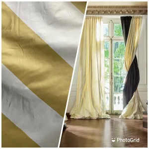 NEW 100% Silk Taffeta Gold & Cream Striped Fabric