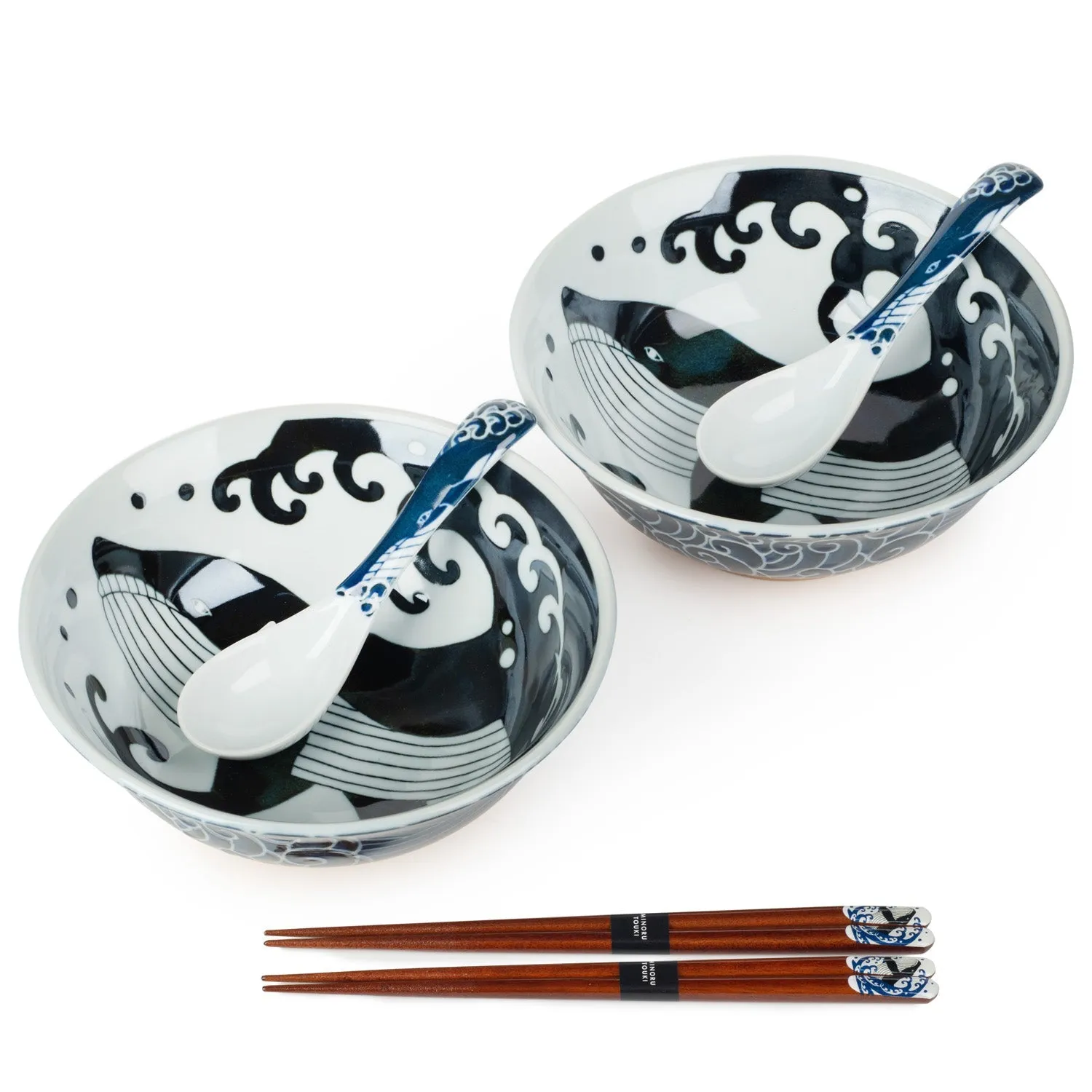 New 6pce Whale Indigo Blue Japanese Ramen Bowl Set