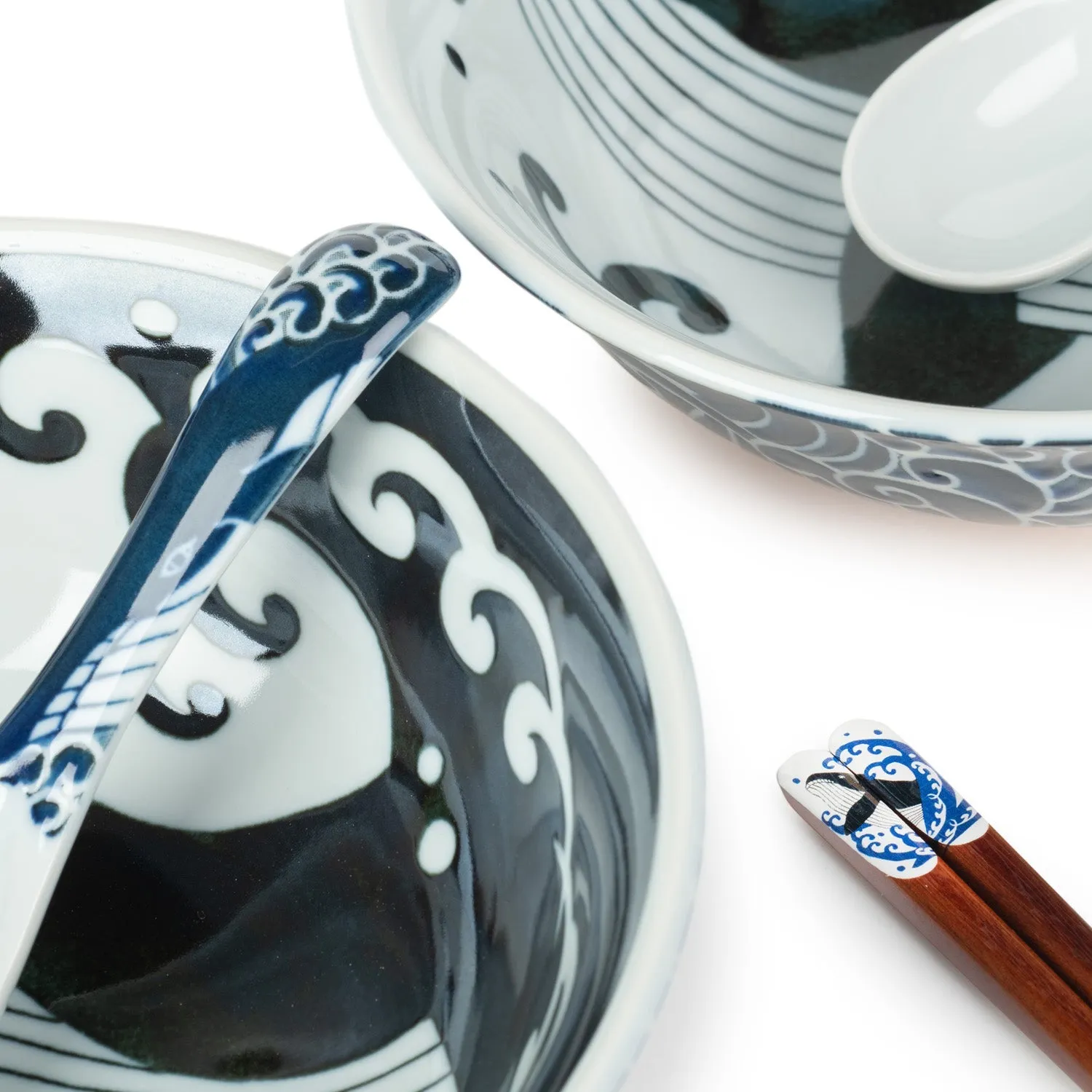 New 6pce Whale Indigo Blue Japanese Ramen Bowl Set