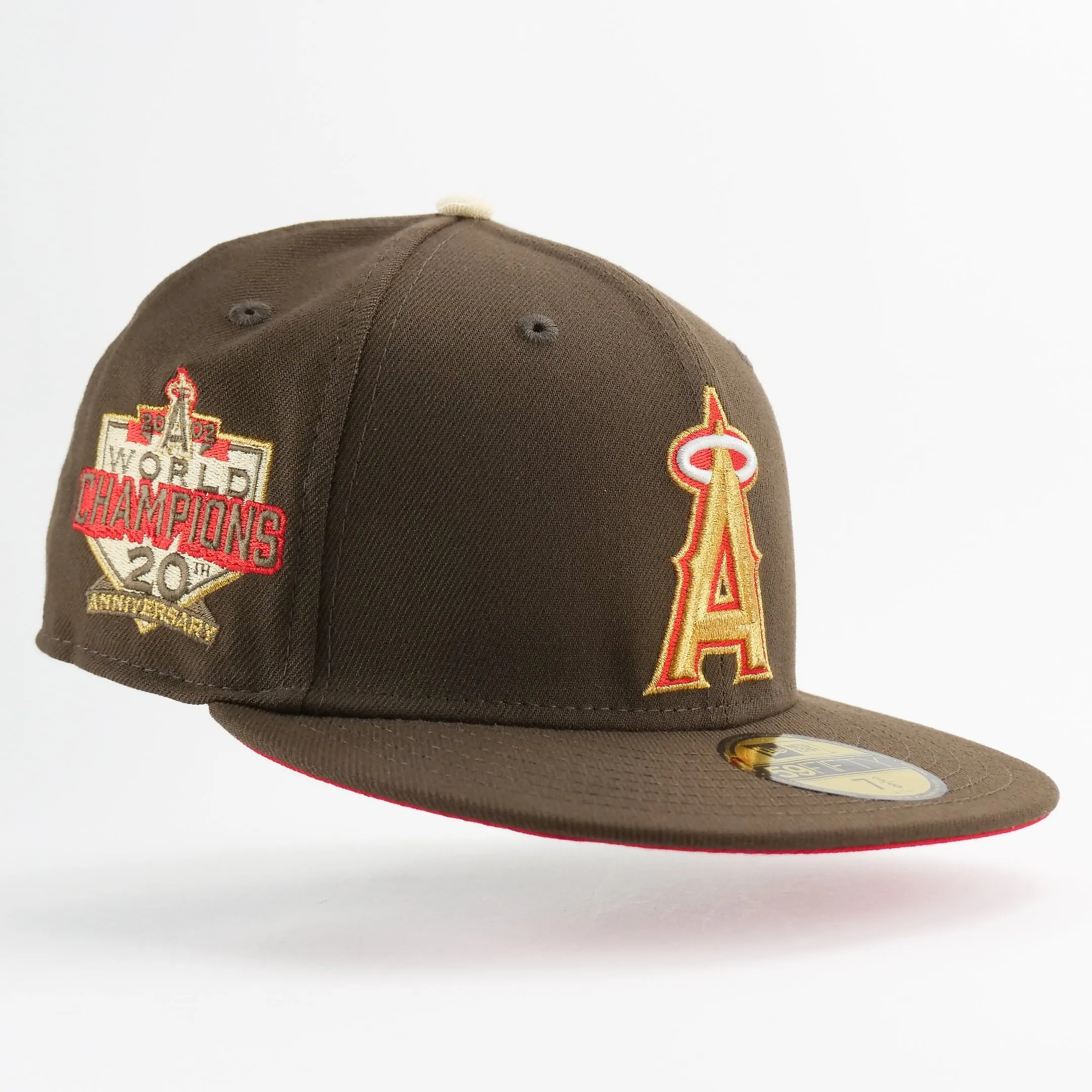 New Era Custom Exclusive Fitted Gold Metallic Anaheim Angels WS Champions 20th Anniversary Patch