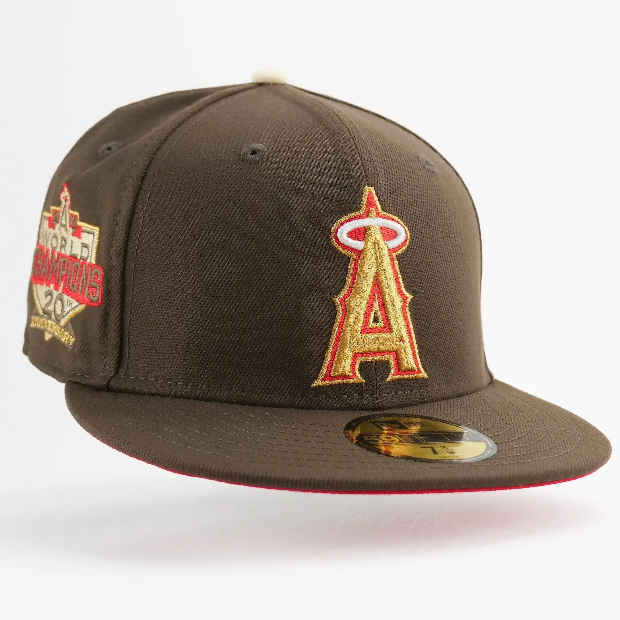 New Era Custom Exclusive Fitted Gold Metallic Anaheim Angels WS Champions 20th Anniversary Patch