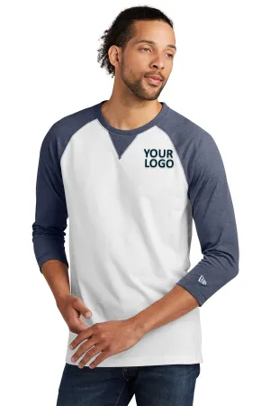 New Era Sueded Cotton 3/4-Sleeve Printed Tee's, True Navy Heather/ White