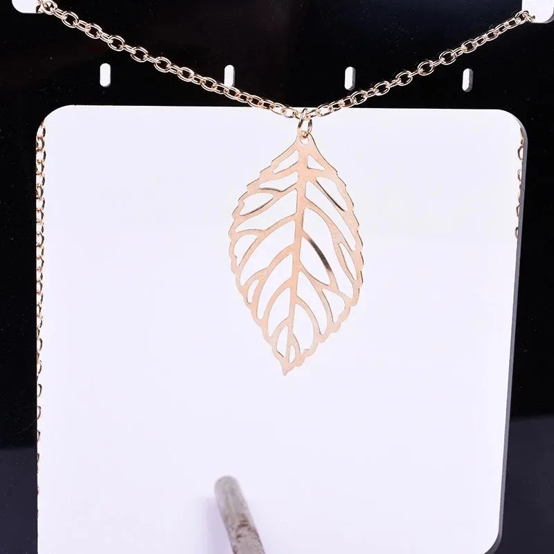 New Fashion Double Leaves Women Boho Simple Alloy Clavicle Necklace Leaf Pendants Necklaces Collares Accessories Jewelry Gift