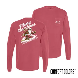 New! Lambda Chi Comfort Colors Holiday Shredding Santa Long Sleeve Tee