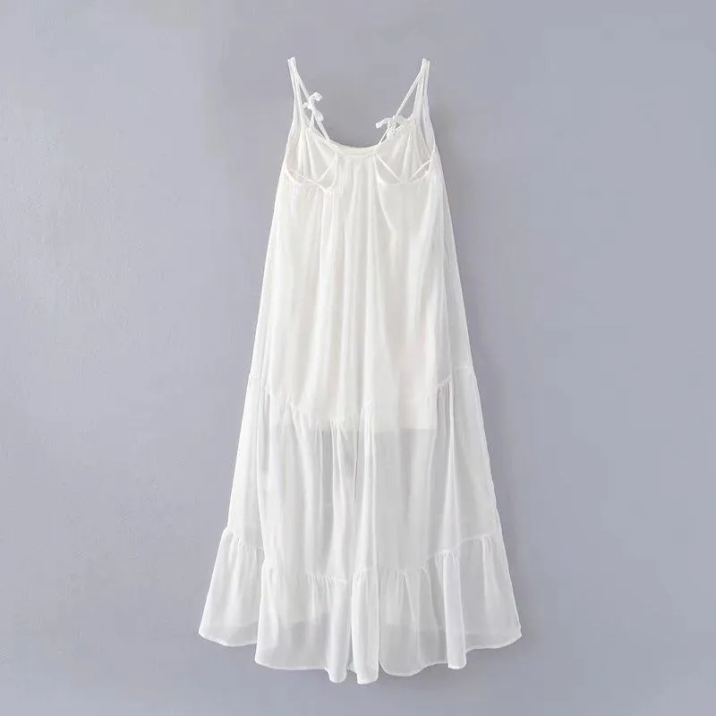 New Spaghetti Strap Embroidered Maxi Dress