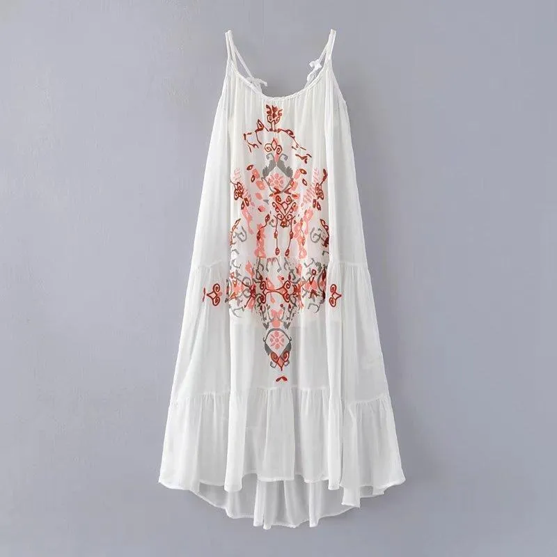 New Spaghetti Strap Embroidered Maxi Dress
