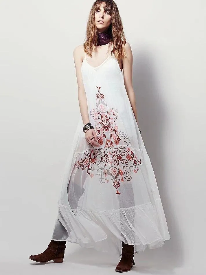 New Spaghetti Strap Embroidered Maxi Dress