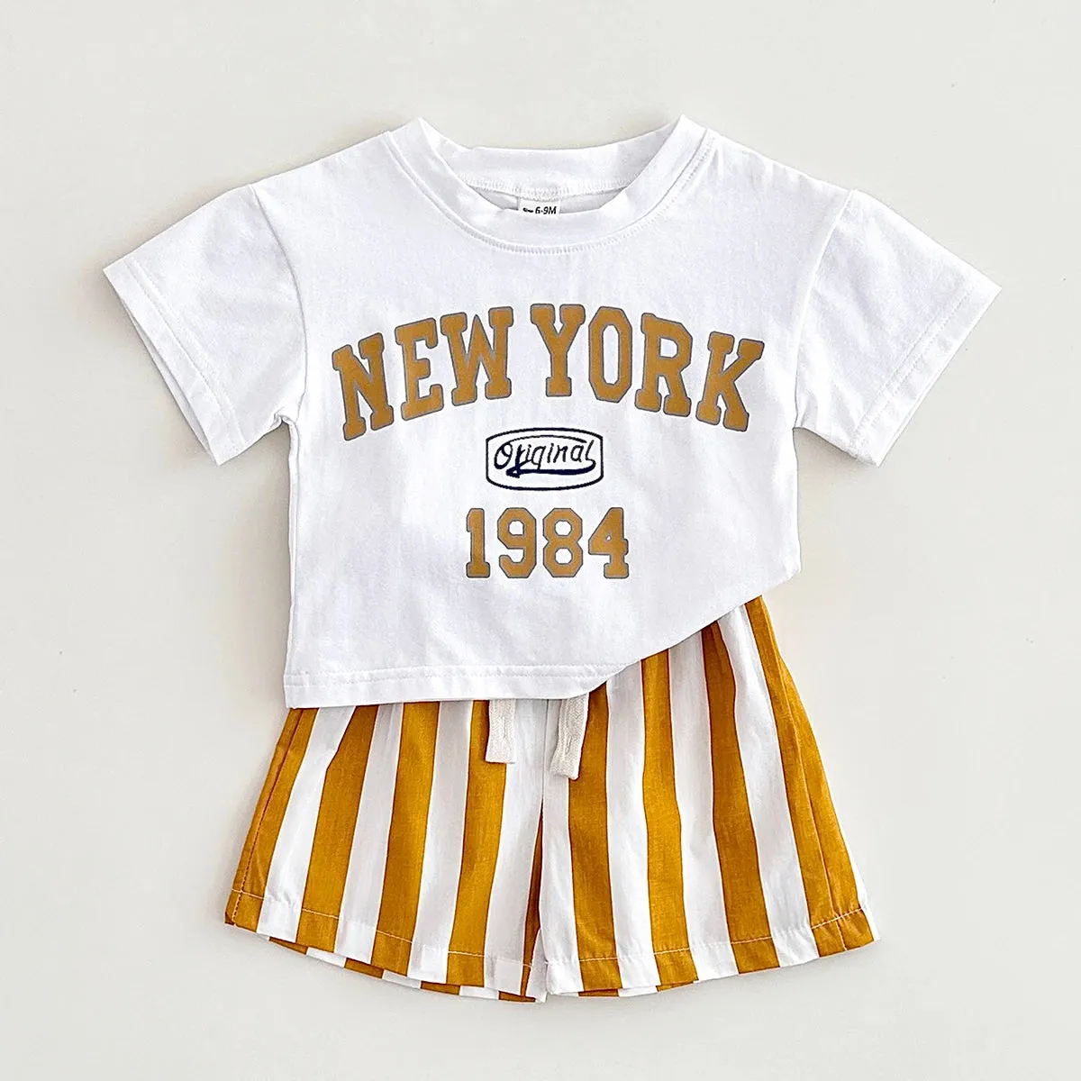 'NEW YORK' Casual Tee & Striped Shorts Set