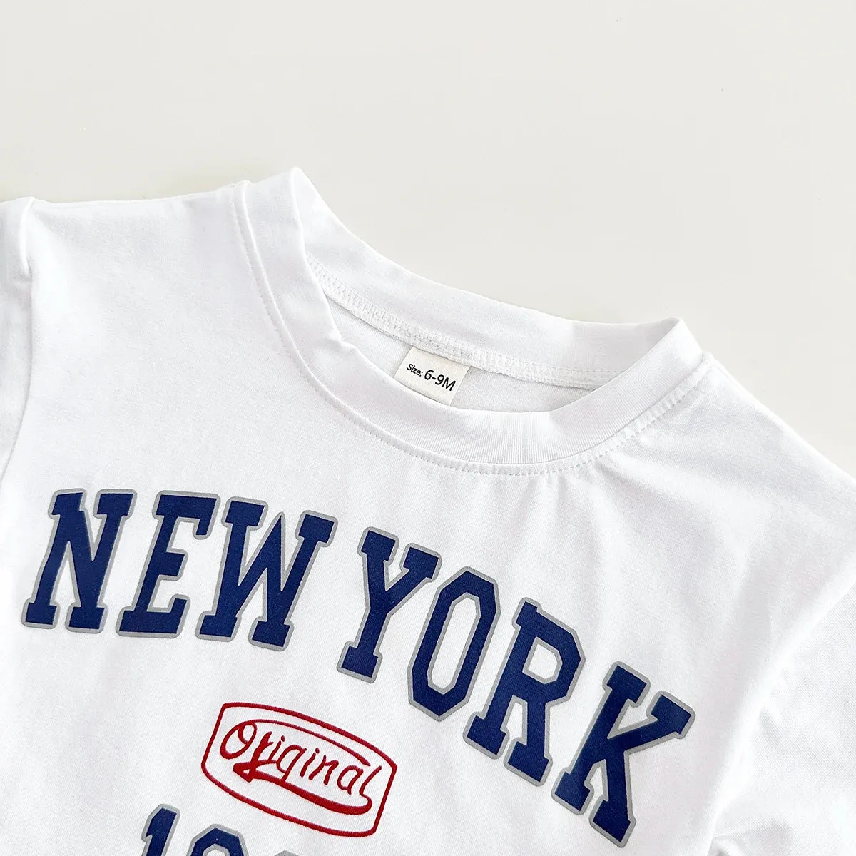 'NEW YORK' Casual Tee & Striped Shorts Set