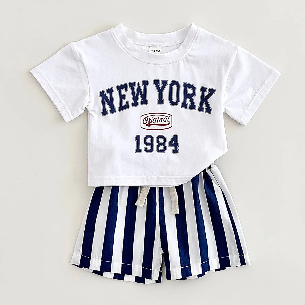 'NEW YORK' Casual Tee & Striped Shorts Set