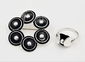Niels Erik From Denmark Sterling 3D Viking Shields Brooch & Ring Circa 1960s