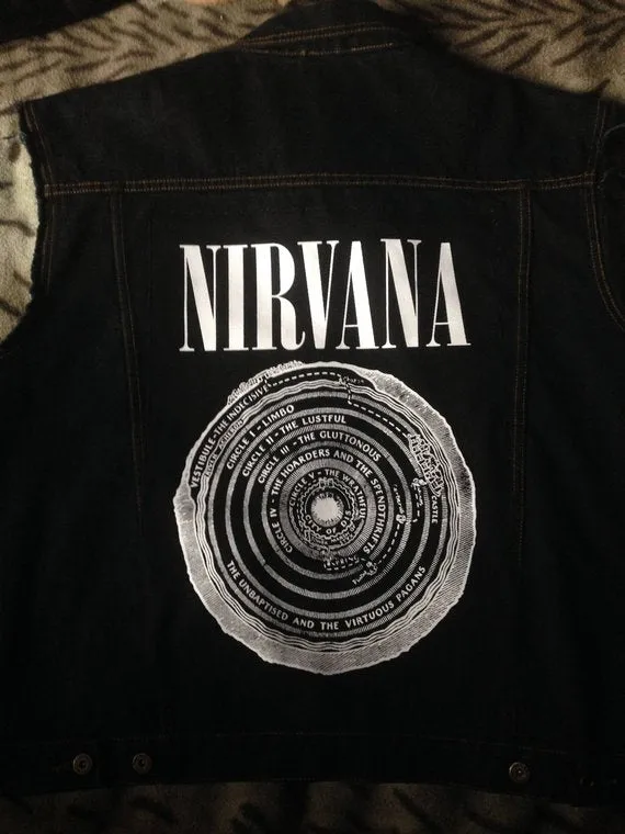 Nirvana Vestibule Black Denim Vest Cut-Off Battle Jacket Negative Creep Bleach