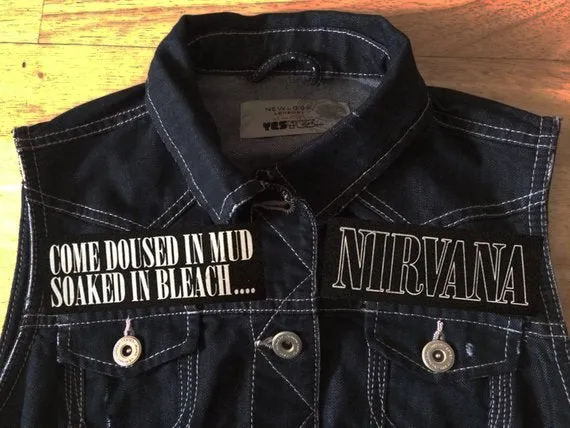 Nirvana Vestibule Black Denim Vest Cut-Off Battle Jacket Negative Creep Bleach