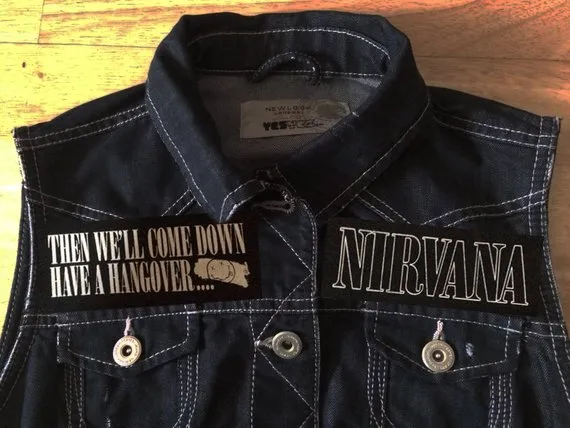 Nirvana Vestibule Black Denim Vest Cut-Off Battle Jacket Negative Creep Bleach