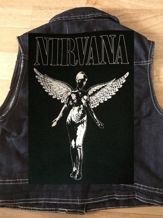 Nirvana Vestibule Black Denim Vest Cut-Off Battle Jacket Negative Creep Bleach