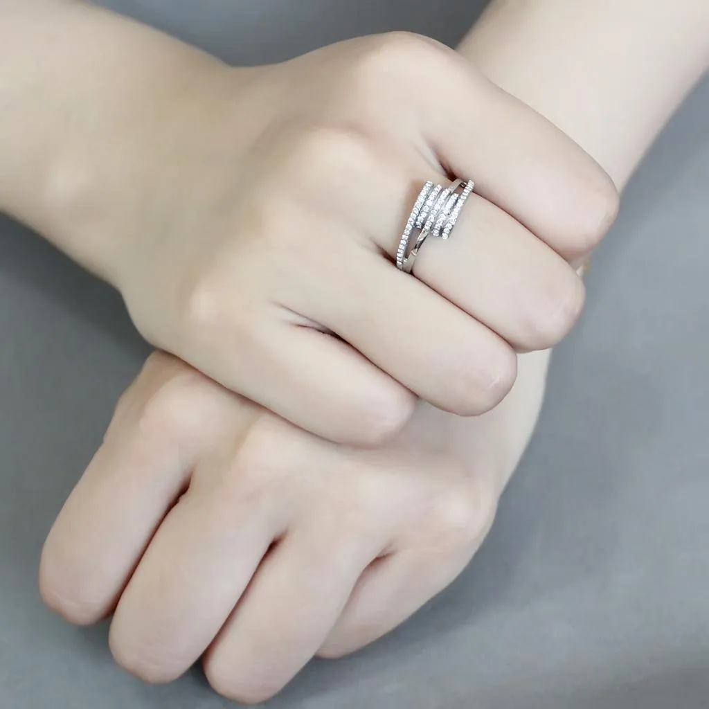 No Plating Stainless Steel Ring with AAA Grade CZ in Clear for Women Style DA342