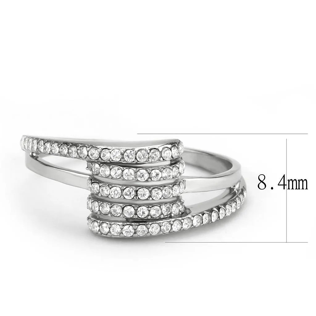 No Plating Stainless Steel Ring with AAA Grade CZ in Clear for Women Style DA342