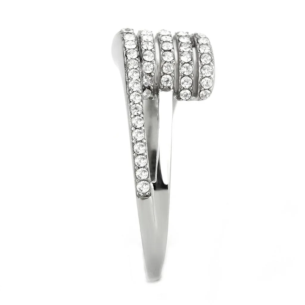 No Plating Stainless Steel Ring with AAA Grade CZ in Clear for Women Style DA342