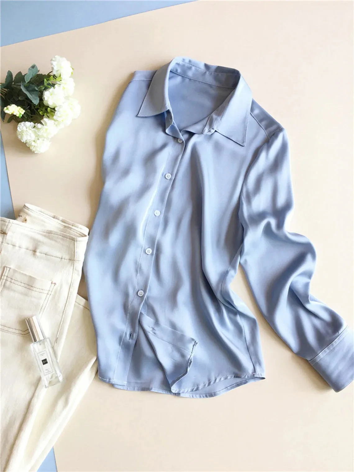 NoNothing | luxurious silk shirt in light blue