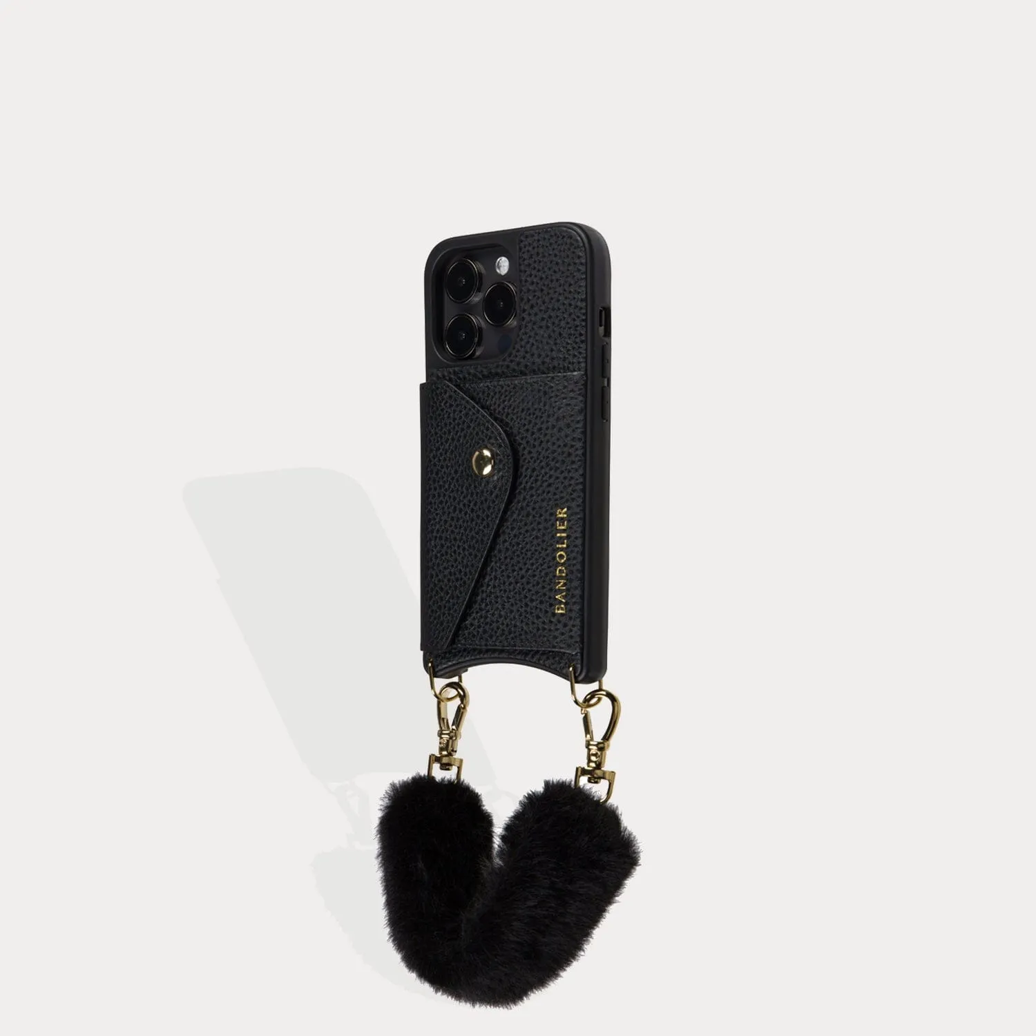 Norah Faux Fur Wristlet - Black/Gold