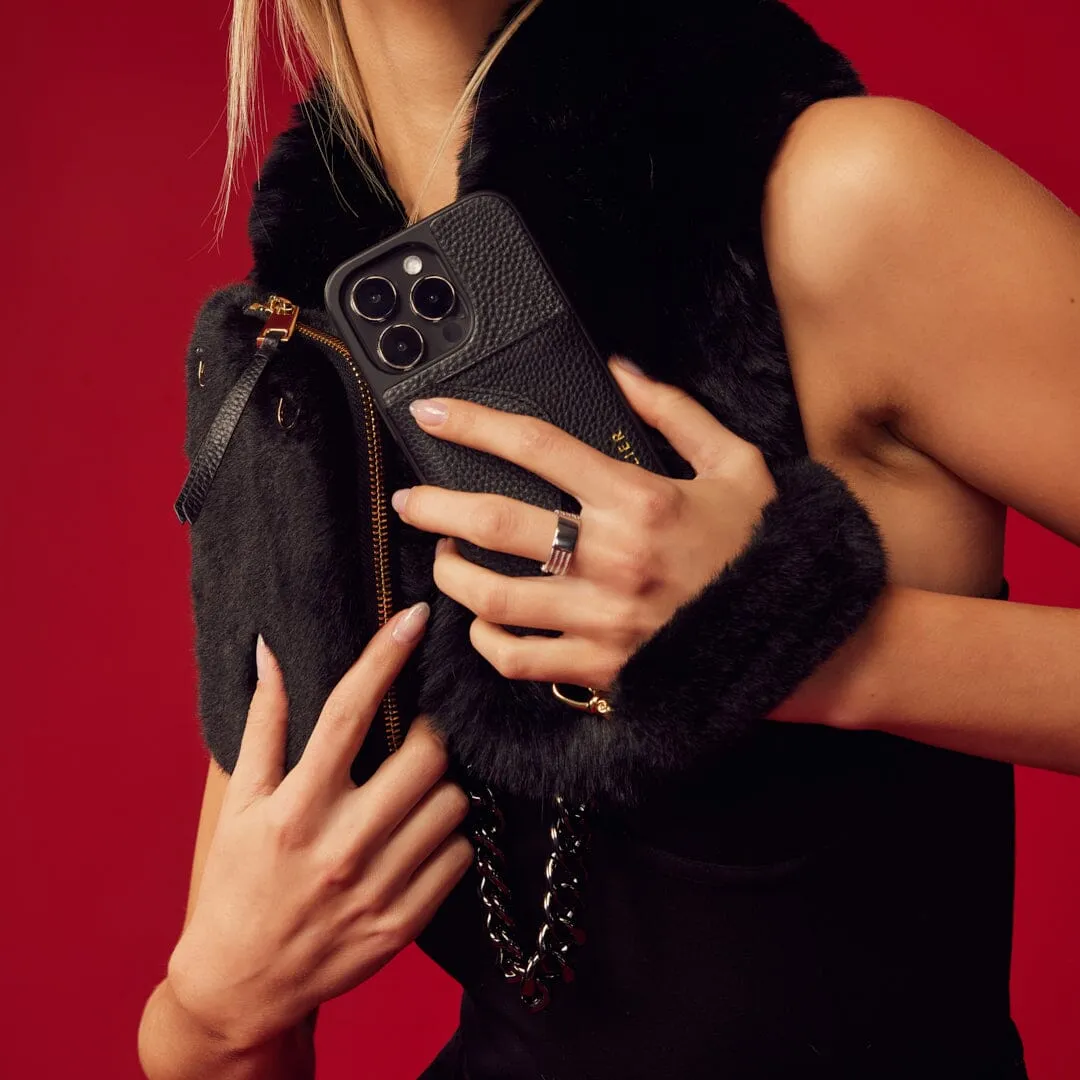 Norah Faux Fur Wristlet - Black/Gold