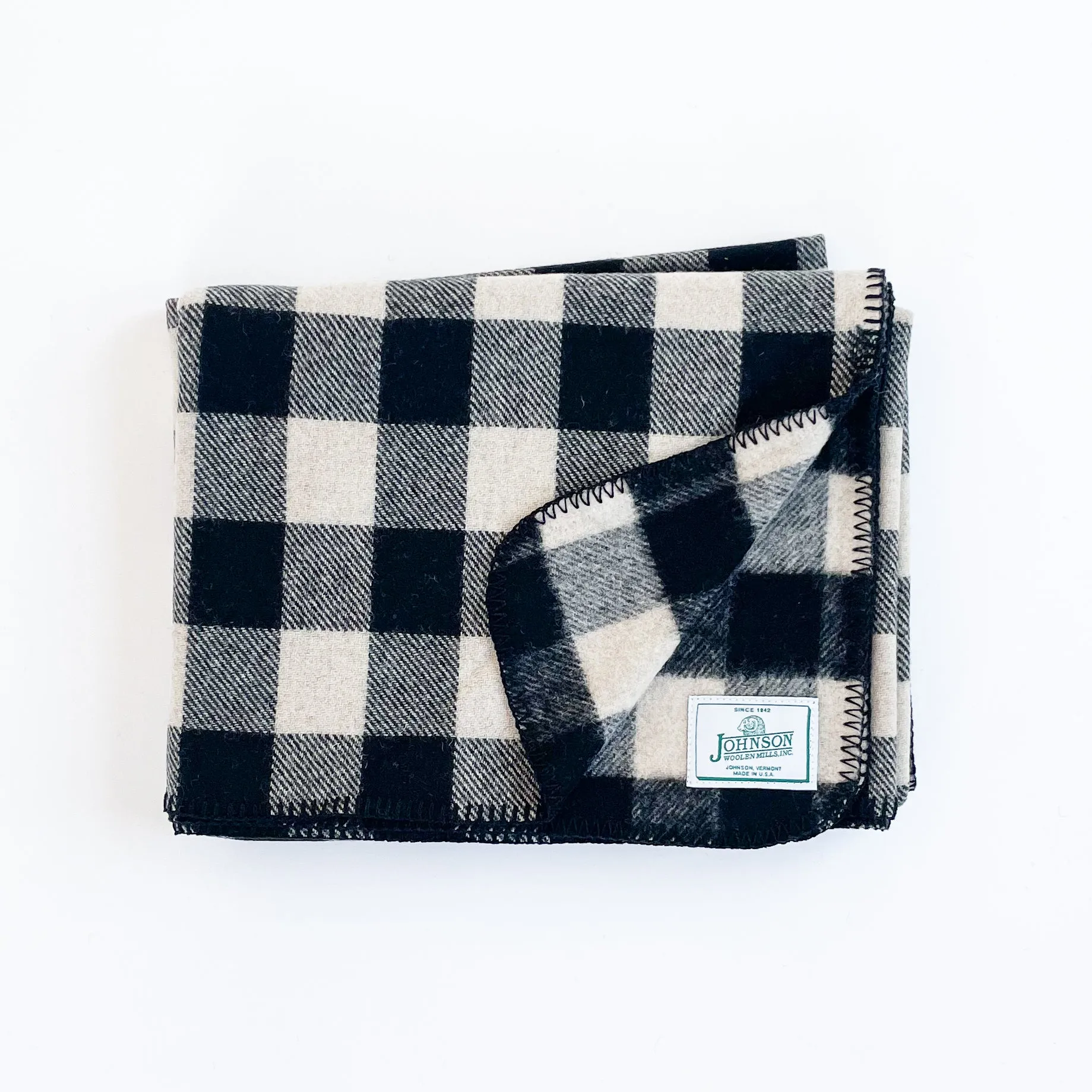 Norris Wool Throw - Black & White Buffalo Check