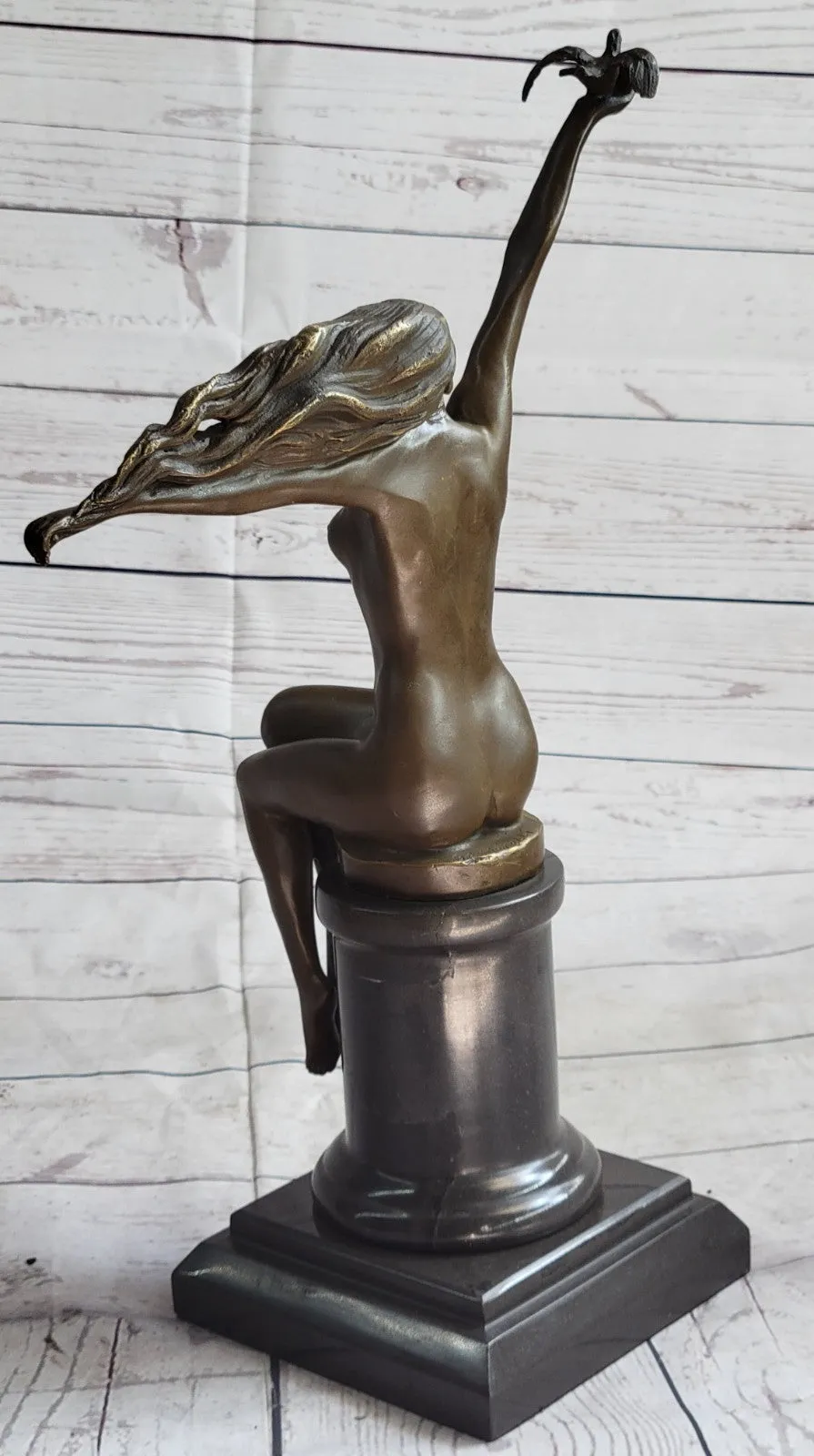 NUDE LADY FREE BIRD BRONZE MARBLE SCULPTURE FIGURINE STATUE FIGURE FIGURINE Sale