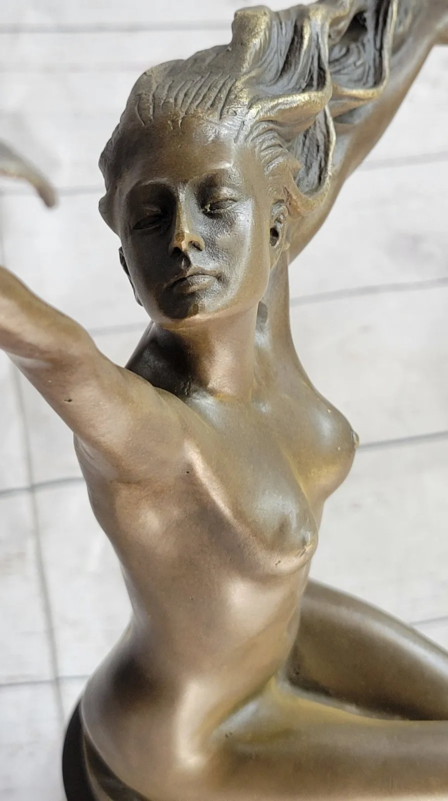 NUDE LADY FREE BIRD BRONZE MARBLE SCULPTURE FIGURINE STATUE FIGURE FIGURINE Sale