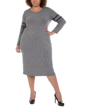 NY Collection Women's Plus Sweaterdress MIDI Striped - Eyvia Gray Size 1X | Gray