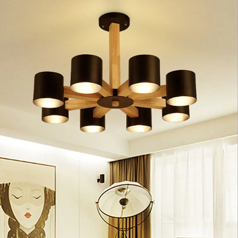 Oak pendant light with 3-6-8 heads